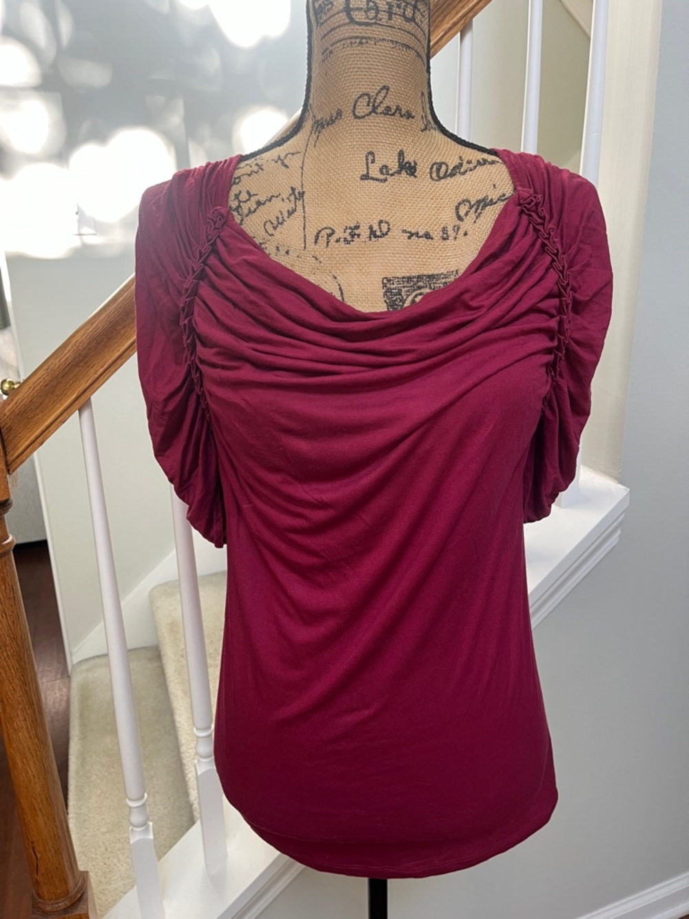 Banana Republic Draped Ruched Short Sleeve Top - Burgundy